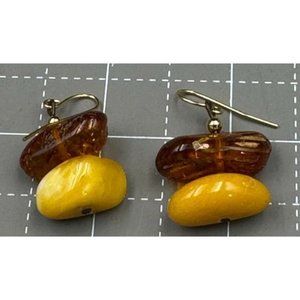 Amber Earrings Egg Yolk Baltic Amber Drop Wire Earrings 3/4"